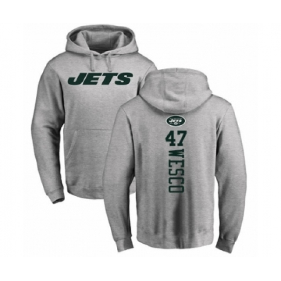 Football New York Jets #47 Trevon Wesco Ash Backer Pullover Hoodie - Ujersey
