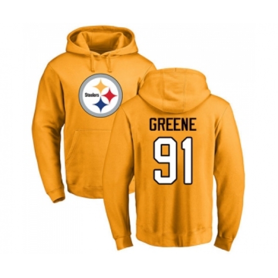 Football Pittsburgh Steelers #91 Kevin Greene Gold Name & Number Logo Pullover Hoodie - Ujersey