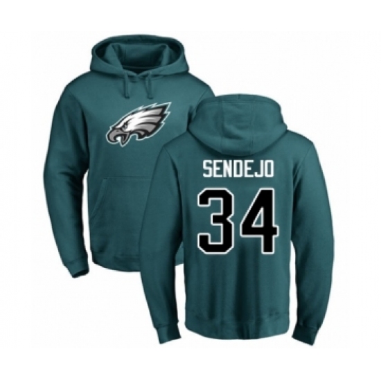 Philadelphia Eagles #34 Andrew Sendejo Green Name & Number Logo Pullover Hoodie - Ujersey