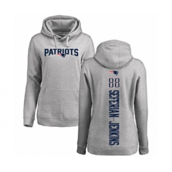 Football Women's New England Patriots #88 Austin Seferian-Jenkins Ash Backer Pullover Hoodie - Ujersey