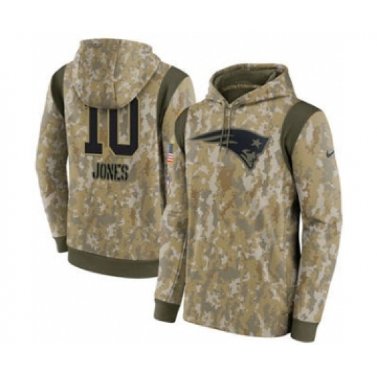 Men's New England Patriots #10 Mac Jones Camo 2021 Salute To Service Therma Performance Pullover Football Hoodie - Ujersey