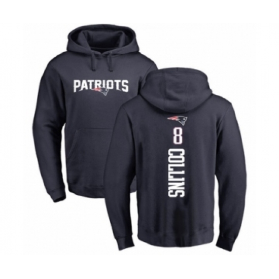 Football New England Patriots #8 Jamie Collins Navy Blue Backer Pullover Hoodie - Ujersey