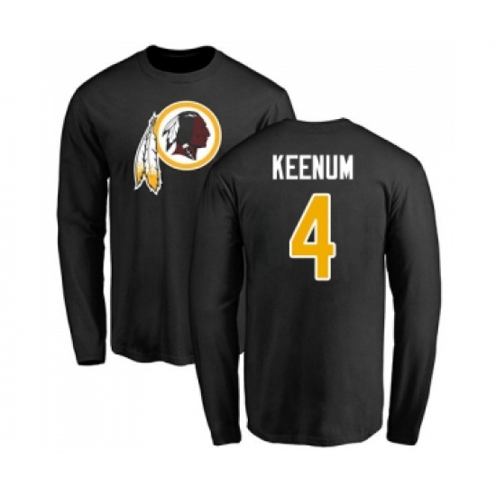 Football Washington Redskins #4 Case Keenum Black Name & Number Logo Long Sleeve T-Shirt - Ujersey