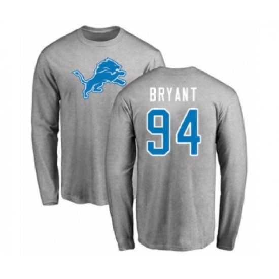 Football Detroit Lions #94 Austin Bryant Ash Name & Number Logo Long Sleeve T-Shirt - Ujersey