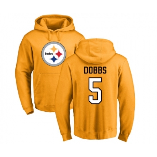 Football Pittsburgh Steelers #5 Joshua Dobbs Gold Name & Number Logo Pullover Hoodie - Ujersey