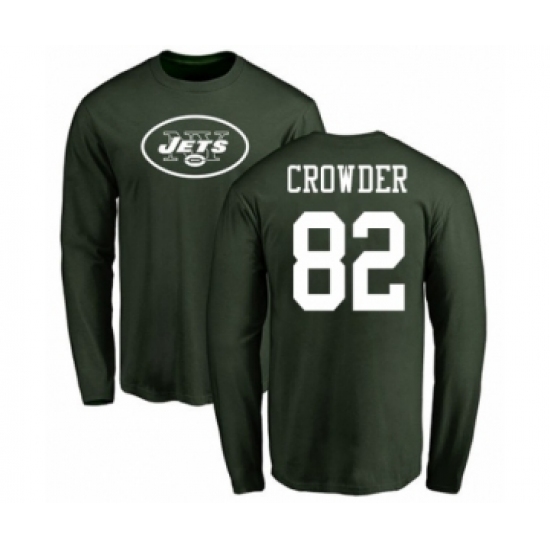 Football New York Jets #82 Jamison Crowder Green Name & Number Logo Long Sleeve T-Shirt - Ujersey