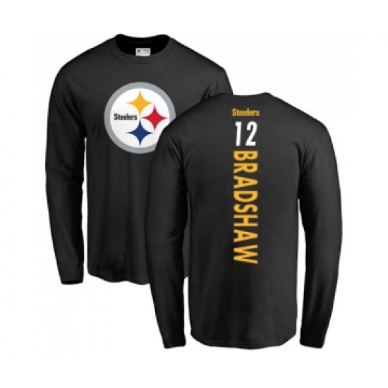 Football Pittsburgh Steelers #12 Terry Bradshaw Black Backer Long Sleeve T-Shirt - Ujersey