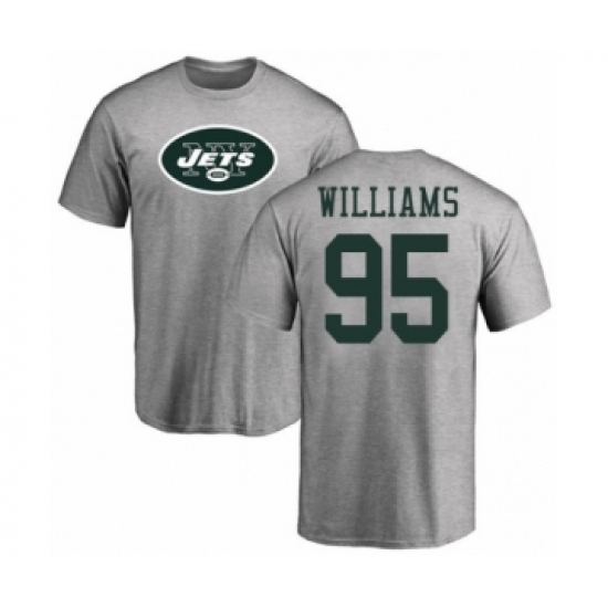 Football New York Jets #95 Quinnen Williams Ash Name & Number Logo T-Shirt - Ujersey