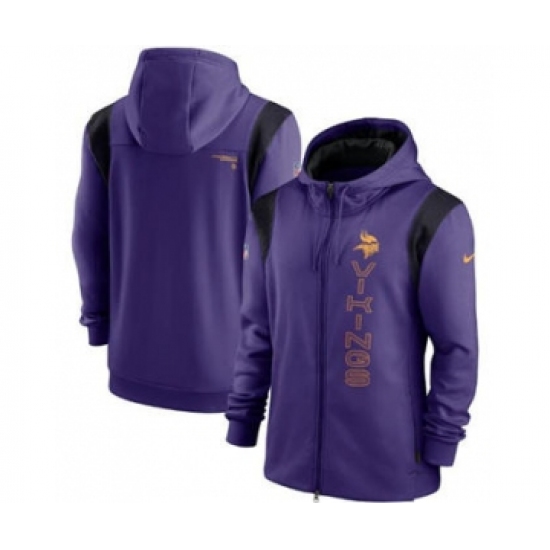 Men's Minnesota Vikings 2021 Purple Sideline Team Performance Full-Zip Hoodie - Ujersey