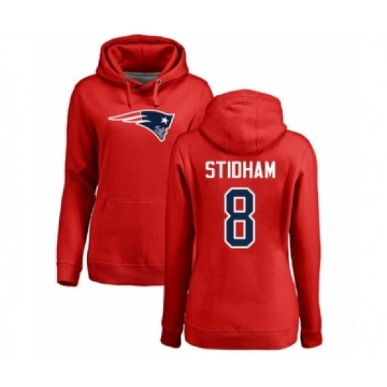Football Women's New England Patriots #8 Jarrett Stidham Red Name & Number Logo Pullover Hoodie - Ujersey
