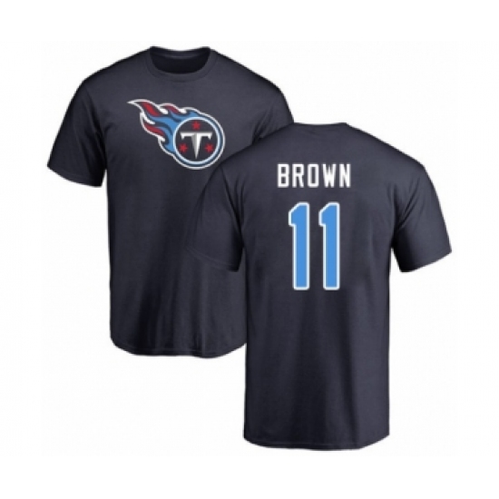Football Tennessee Titans #11 A.J. Brown Navy Blue Name & Number Logo T-Shirt - Ujersey