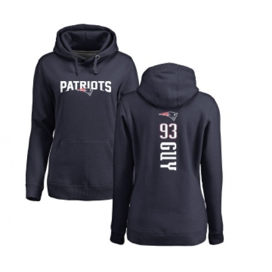 Football Women's New England Patriots #93 Lawrence Guy Navy Blue Backer Pullover Hoodie - Ujersey