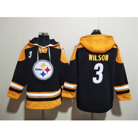 Men's Pittsburgh Steelers #3 Russell Wilson Black Ageless Must-Have Lace-Up Pullover Hoodie - Ujersey