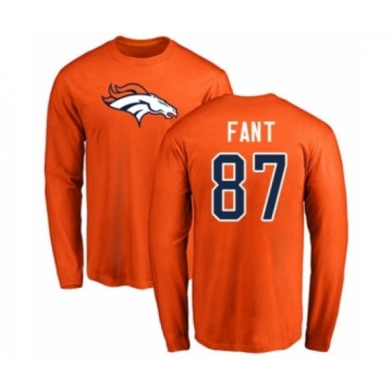 Football Denver Broncos #87 Noah Fant Orange Name & Number Logo Long Sleeve T-Shirt - Ujersey