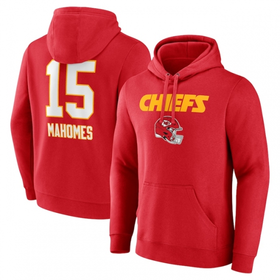 Men's Kansas City Chiefs #15 Patrick Mahomes Red Wordmark Player Name & Number Pullover Hoodie - Ujersey