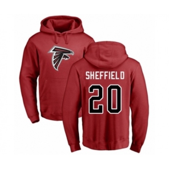Football Atlanta Falcons #20 Kendall Sheffield Red Name & Number Logo Pullover Hoodie - Ujersey