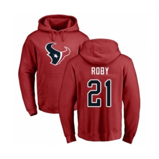 Football Houston Texans #21 Bradley Roby Red Name & Number Logo Pullover Hoodie - Ujersey