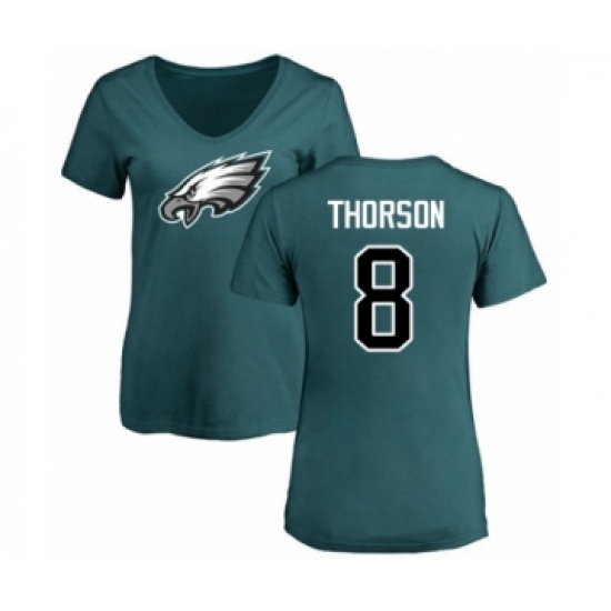 Women's Philadelphia Eagles #8 Clayton Thorson Green Name & Number Logo Slim Fit T-Shirt - Ujersey