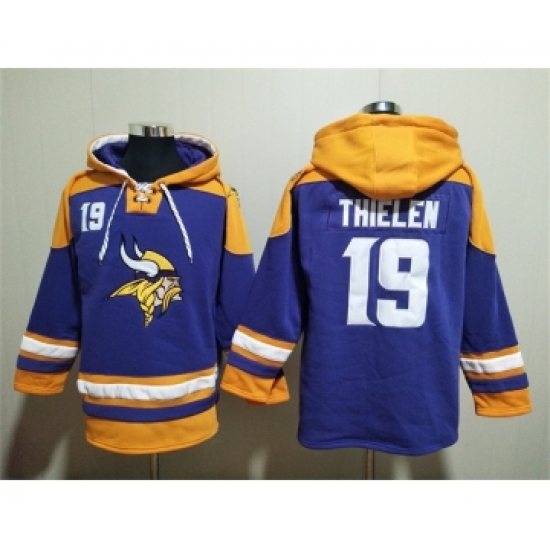 Men's Minnesota Vikings #19 Adam Thielen Purple Yellow Ageless Must-Have Lace-Up Pullover Hoodie - Ujersey