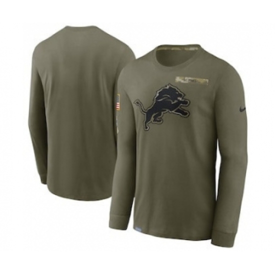 Men's Detroit Lions Football Olive 2021 Salute To Service Performance Long Sleeve T-Shirt - Ujersey