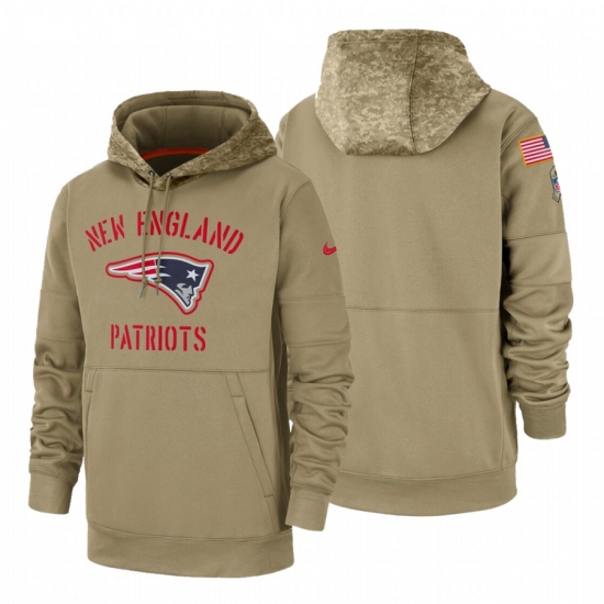 Men's New England Patriots 2019 Salute to Service Tan Sideline Therma Pullover Hoodie - Ujersey