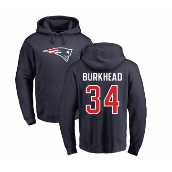 Football New England Patriots #34 Rex Burkhead Navy Blue Name & Number Logo Pullover Hoodie - Ujersey