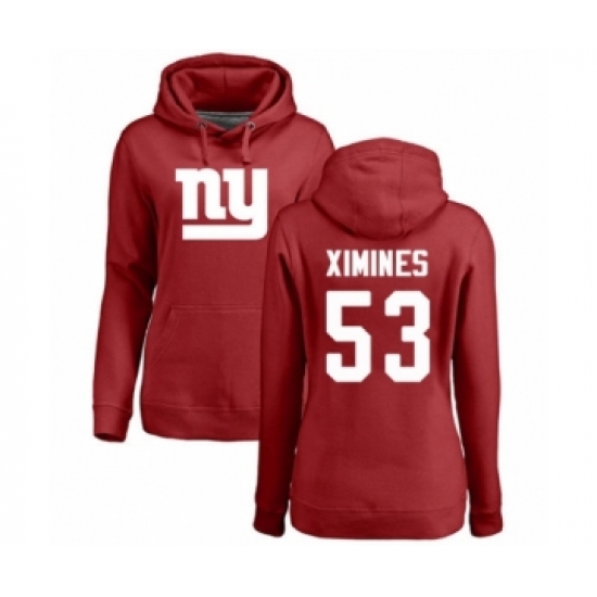 Football Women's New York Giants #53 Oshane Ximines Red Name & Number Logo Pullover Hoodie - Ujersey