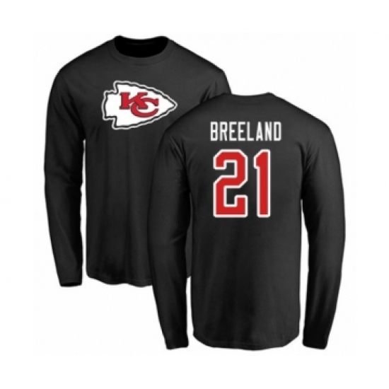 Football Kansas City Chiefs #21 Bashaud Breeland Black Name & Number Logo Long Sleeve T-Shirt - Ujersey