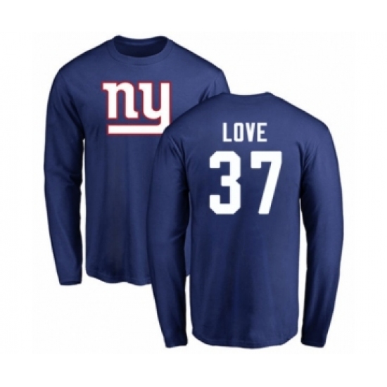 Football New York Giants #37 Julian Love Royal Blue Name & Number Logo Long Sleeve T-Shirt - Ujersey
