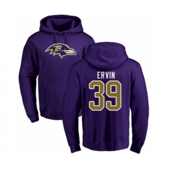 Football Baltimore Ravens #39 Tyler Ervin Purple Name & Number Logo Pullover Hoodie - Ujersey