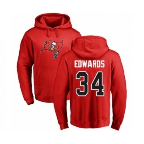 Football Tampa Bay Buccaneers #34 Mike Edwards Red Name & Number Logo Pullover Hoodie - Ujersey