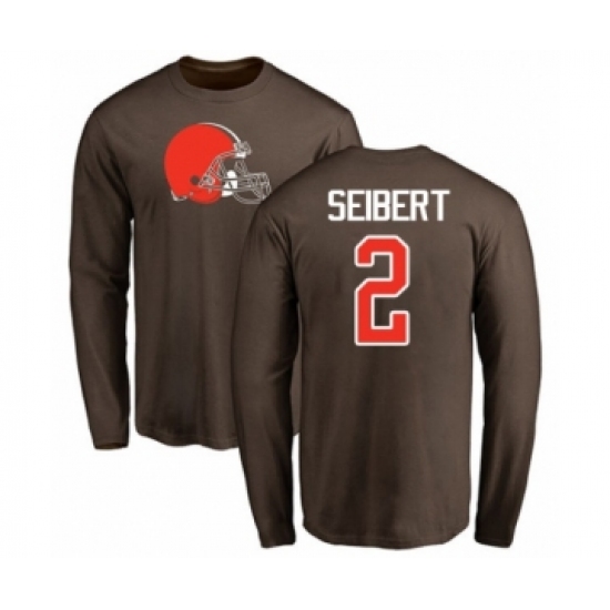 Football Cleveland Browns #2 Austin Seibert Brown Name & Number Logo Long Sleeve T-Shirt - Ujersey