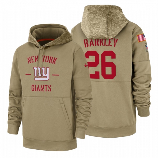 Men's New York Giants #26 Saquon Barkley 2019 Salute to Service Tan Sideline Therma Pullover Hoodie - Ujersey