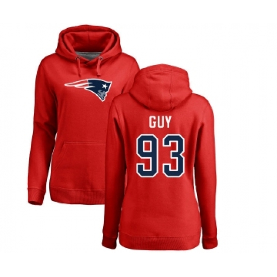 Football Women's New England Patriots #93 Lawrence Guy Red Name & Number Logo Pullover Hoodie - Ujersey