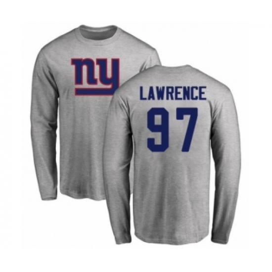 Football New York Giants #97 Dexter Lawrence Ash Name & Number Logo Long Sleeve T-Shirt - Ujersey