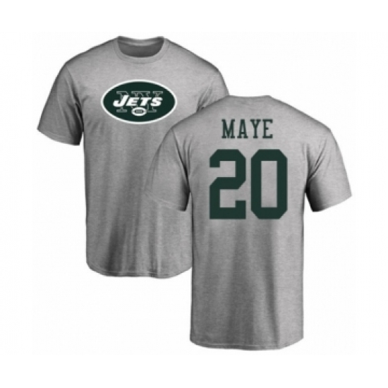 Football New York Jets #20 Marcus Maye Ash Name & Number Logo T-Shirt - Ujersey