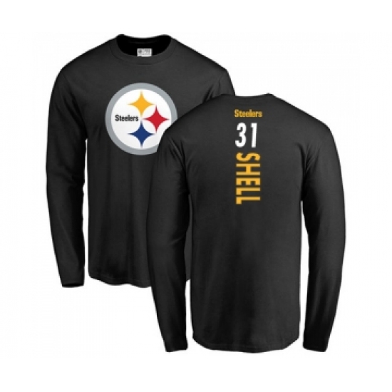 Football Pittsburgh Steelers #31 Donnie Shell Black Backer Long Sleeve T-Shirt - Ujersey