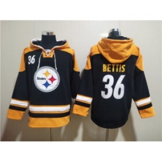 Men's Pittsburgh Steelers #36 Jerome Bettis Black Ageless Must-Have Lace-Up Pullover Hoodie - Ujersey