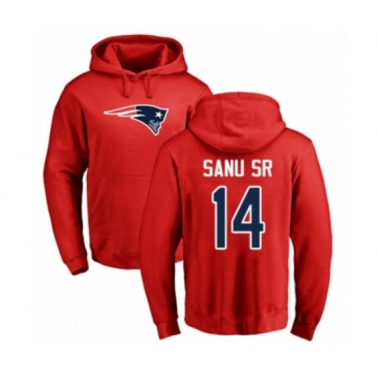 Football New England Patriots #14 Mohamed Sanu Sr Red Name & Number Logo Pullover Hoodie - Ujersey