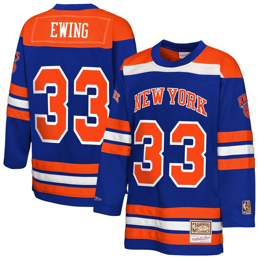 Youth New York Knicks Patrick Ewing Mitchell & Ness Blue Maxxed Out 2.0 Fashion Hockey Jersey - Ujersey