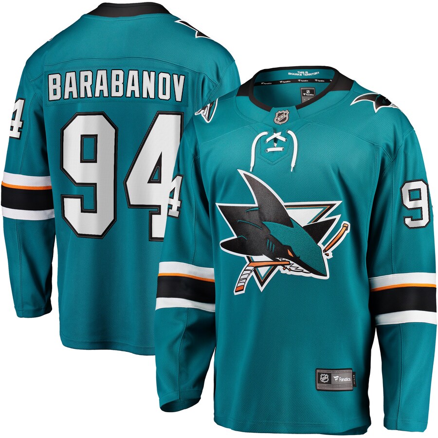 Men's San Jose Sharks Alexander Barabanov Fanatics Branded Teal Home Breakaway Jersey - U-jersey