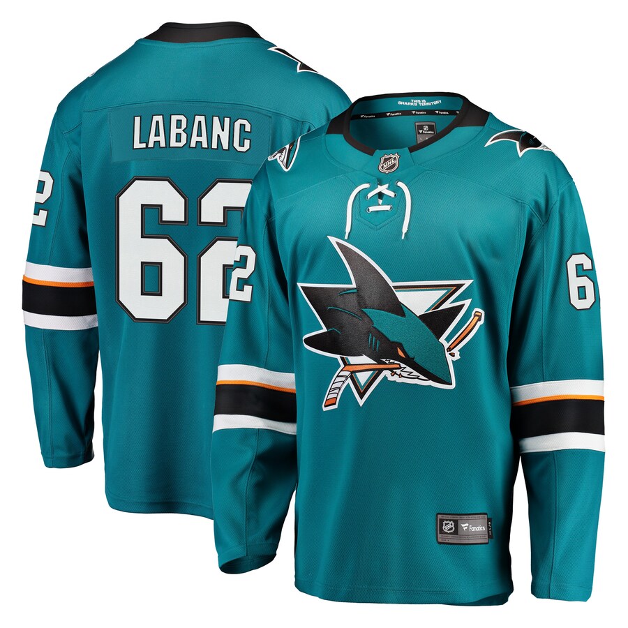 Men's San Jose Sharks Kevin Labanc Fanatics Branded Teal Breakaway Jersey - U-jersey