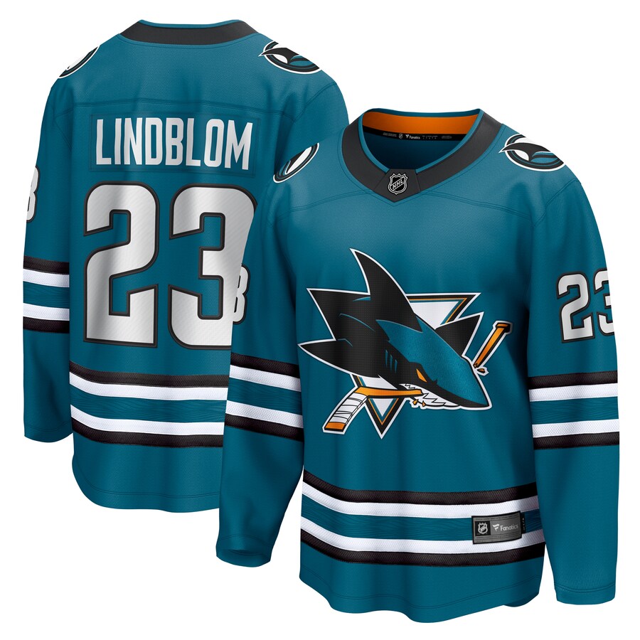 Men's San Jose Sharks Oskar Lindblom Fanatics Branded Teal Home Breakaway Jersey - U-jersey