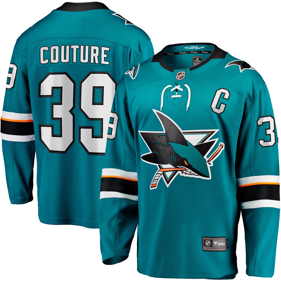 Men's San Jose Sharks Logan Couture Fanatics Branded Teal Home Breakaway Jersey - U-jersey
