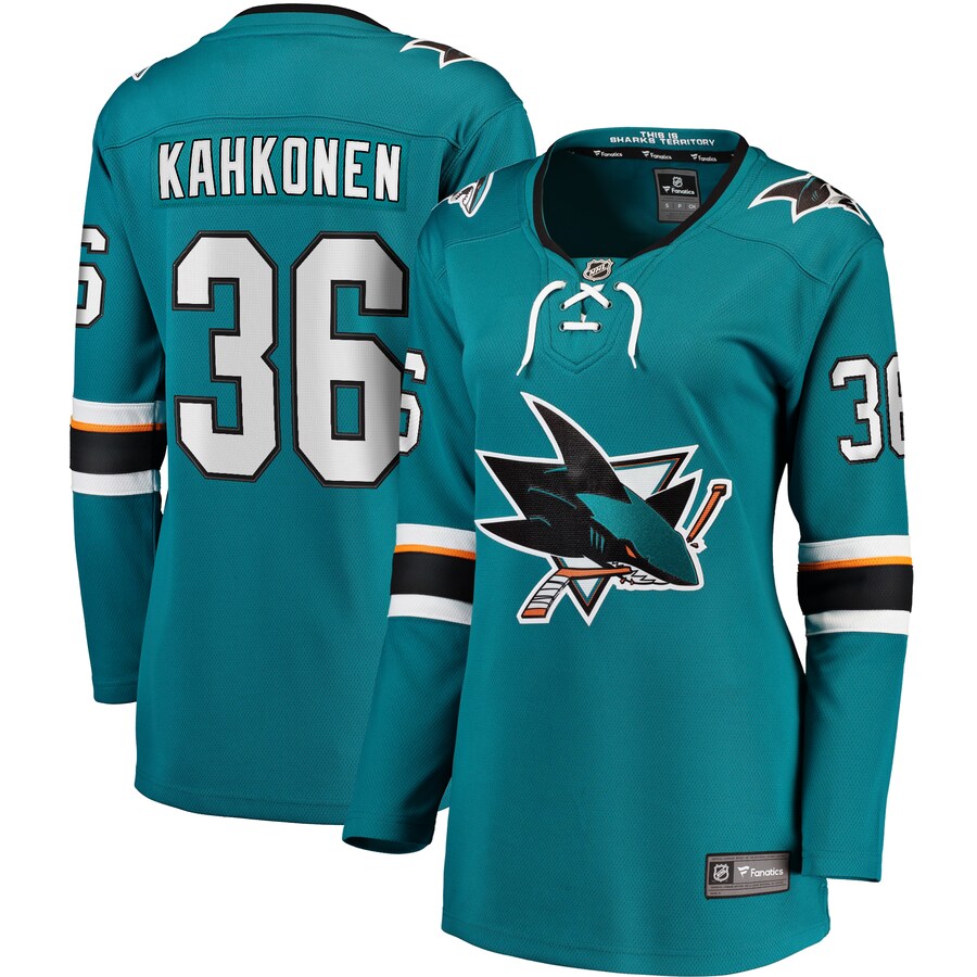 Women's San Jose Sharks Kaapo Kahkonen Fanatics Branded Teal Home Breakaway Player Jersey - U-jersey