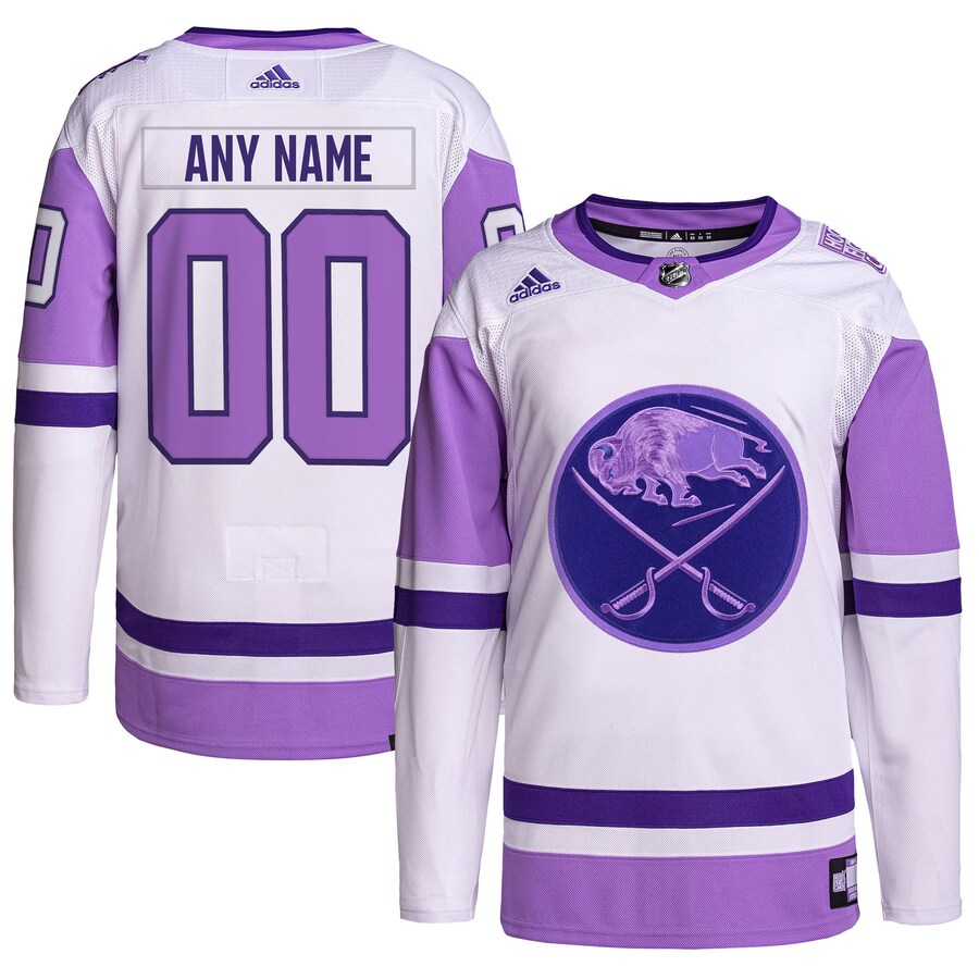 Men's Buffalo Sabres adidas White/Purple Hockey Fights Cancer Primegreen Authentic Custom Jersey - U-jersey