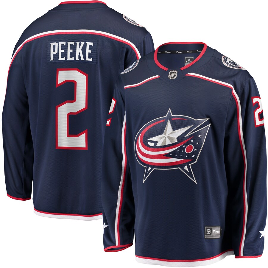 Men's Columbus Blue Jackets Andrew Peeke Fanatics Branded Navy Home Breakaway Player Jersey - U-jersey