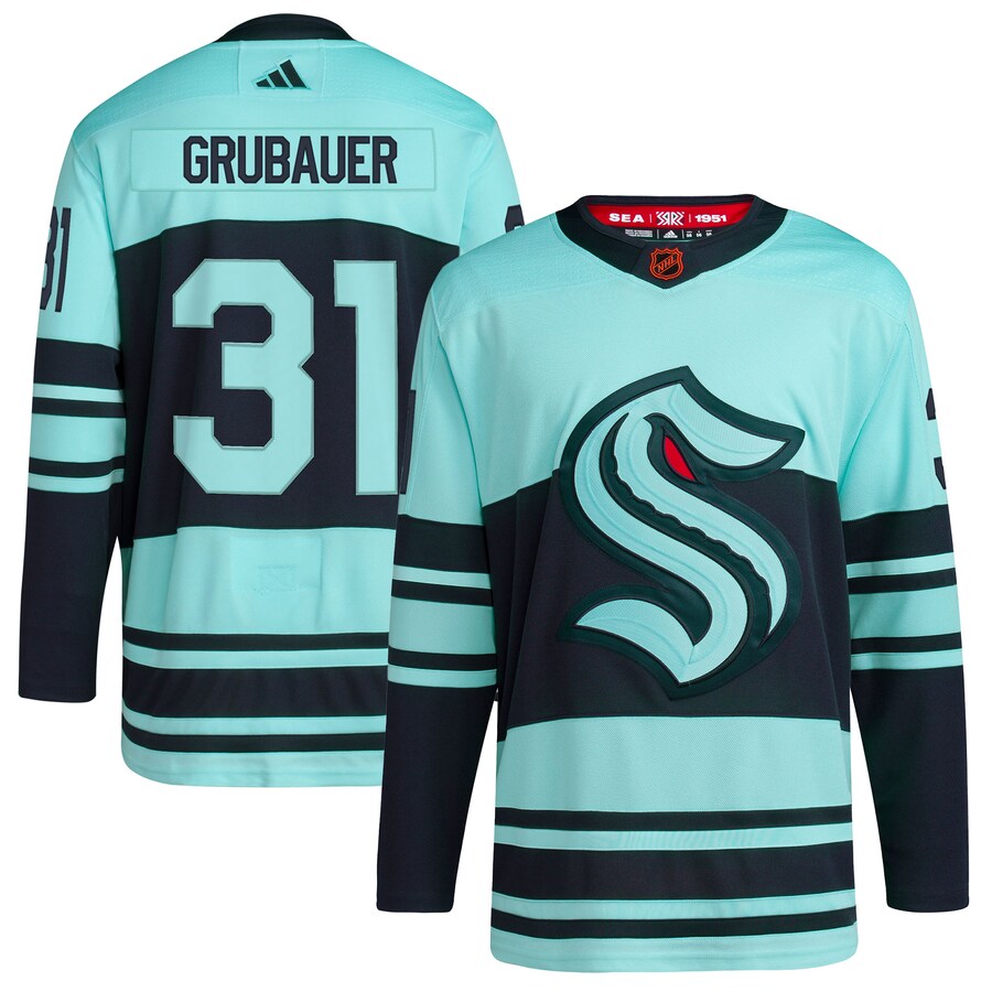 Men's Seattle Kraken Philipp Grubauer adidas Teal Reverse Retro 2.0 Authentic Player Jersey - U-jersey