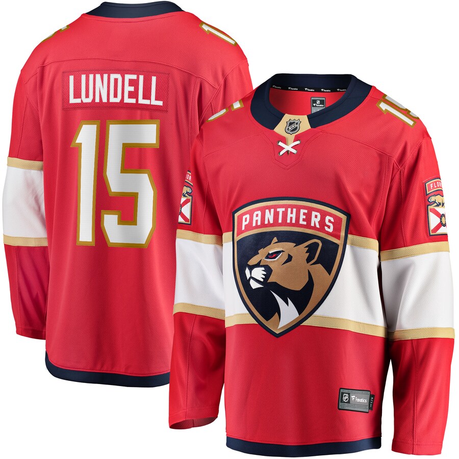 Men's Florida Panthers Anton Lundell Fanatics Branded Red Home Breakaway Player Jersey - U-jersey