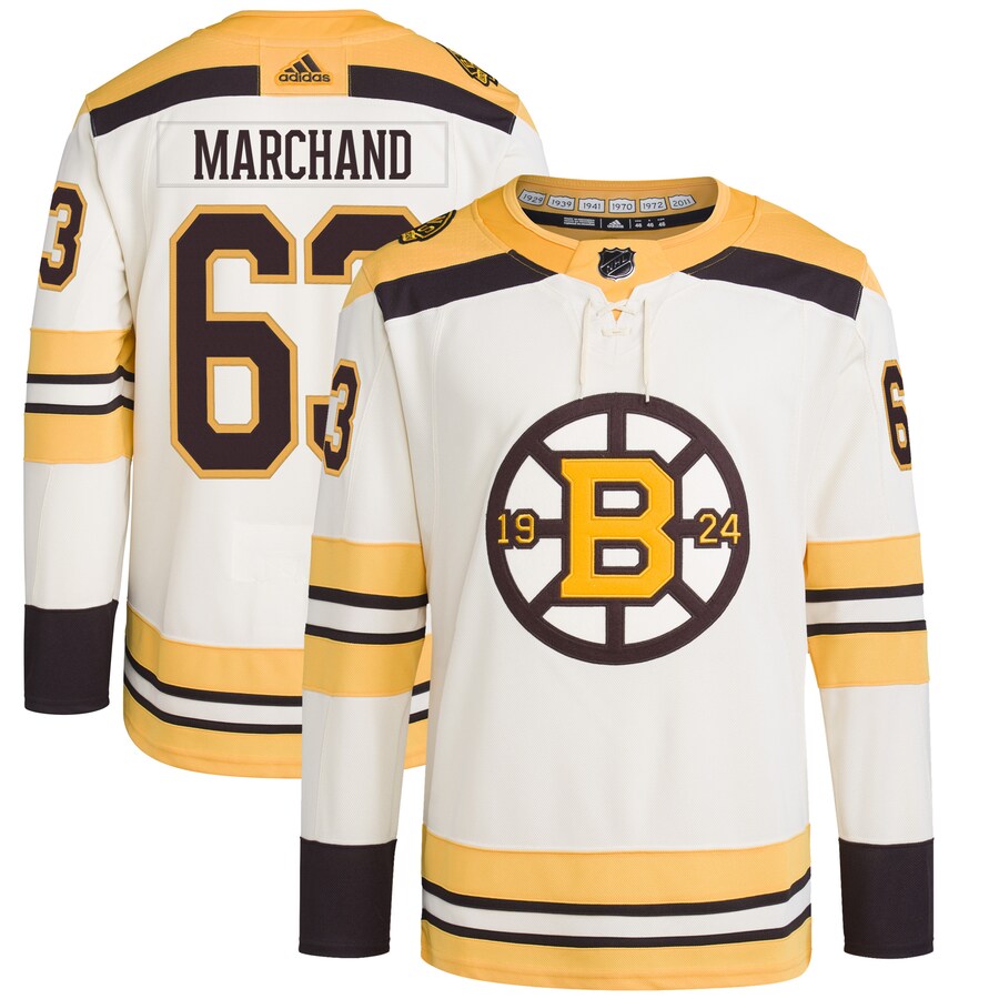 Men's Boston Bruins Brad Marchand adidas Cream  Primegreen Authentic Pro Player Jersey - U-jersey
